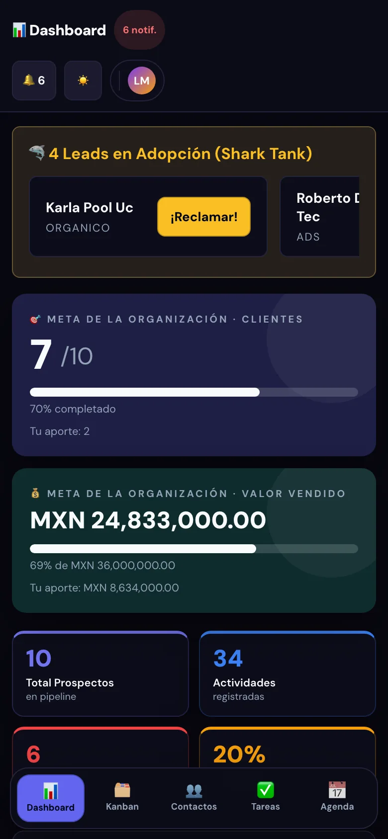 Vista del asesor con su aporte a la meta